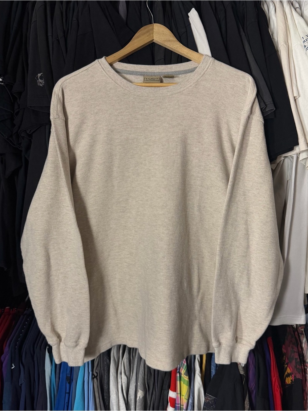 LL Bean Thermal Shirt Men’s XL Beige Tan Gorpcore Hiking Outdoors Longsleeve 90s